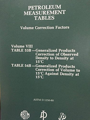 9780893640309: Manual of Petroleum Measurement Standards Chapter 11.1-Volume Correction Factors, Volume Viii, Tables 53B and 54B: 008