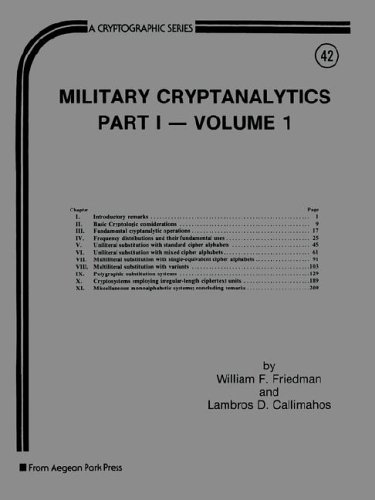 Stock image for Military Crptanalytics Part 1 - Volume 1. for sale by James Hine