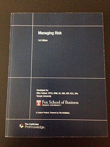 Imagen de archivo de Managing Risk, 1st Edition, The Institutes (Mike Hubbel) a la venta por Gulf Coast Books