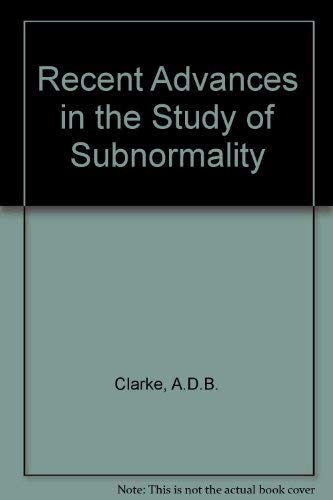 Imagen de archivo de Recent Advances in the Study of Subnormality a la venta por PsychoBabel & Skoob Books