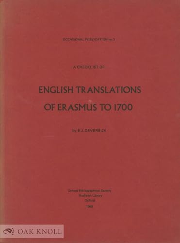 Beispielbild fr Checklist of English Translations of Erasmus: To 1700 (Occasional publication / Oxford Bibliographical Society) zum Verkauf von Cambridge Rare Books