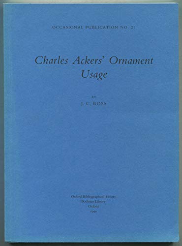 Beispielbild fr Charles Ackers' Ornament Usage (Occasional Publication, No. 21) zum Verkauf von Wonder Book