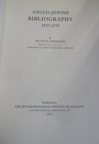 Beispielbild fr Anglo-Jewish Bibliography 1937-70 zum Verkauf von Bernhard Kiewel Rare Books