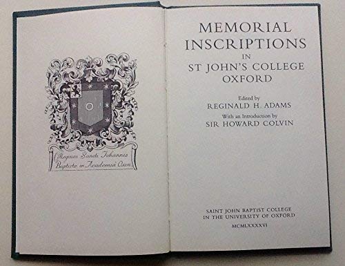 9780904107180: Memorial Inscriptions in St John's College, Oxford