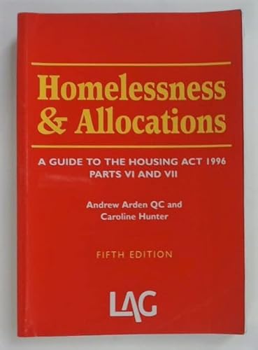 Beispielbild fr Homelessness and Allocations: Guide to the Housing Act 1996 Parts VI and VII zum Verkauf von AwesomeBooks