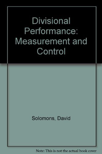 Beispielbild fr Divisional Performance : Measurement and Control zum Verkauf von Better World Books