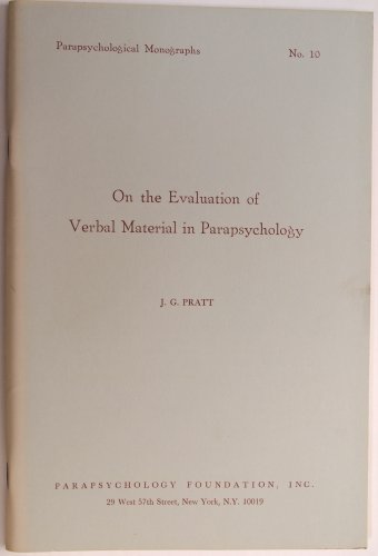9780912328140: On the Evaluation of Verbal Material in Parapsychology