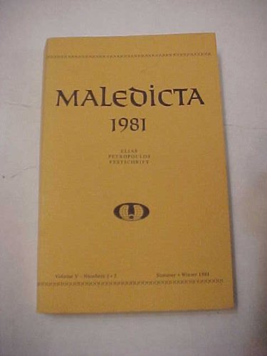 Imagen de archivo de Maledicta 1981: Elias Petropoulos Festschrift (Maledicta: the International Journal of Verbal Aggression, Vol 5, Summer & Winter 1981) a la venta por Acme Book Company