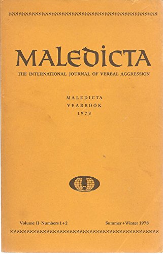 Stock image for Maledicta 1978; The International Journal of Verbal Aggression, Vol. 2, No. 1 and 2 for sale by Recycle Bookstore