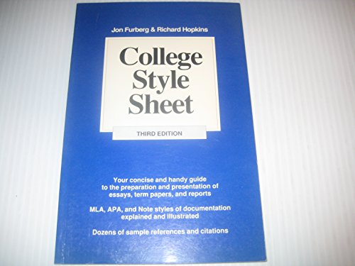 College Style Sheet (9780921218432) by Furberg, Jon; Hopkins, Richard