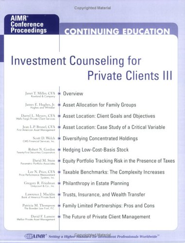 Imagen de archivo de Investment Counseling for Private Clients III a la venta por HPB-Red