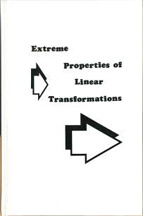 Stock image for Extreme Properties of Linear Transformations for sale by The Book Garden