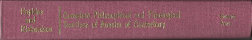 Beispielbild fr Complete Philosophical and Theological Treatises of Anselm of Canterbury zum Verkauf von RPTS Library Book Store