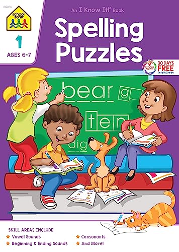 Imagen de archivo de School Zone - Spelling Puzzles Workbook - 32 Pages, Ages 6 to 8, 1st Grade, Word Recognition, Pronunciation, Combination Sounds, and More (School Zone I Know It! Workbook Series) a la venta por JR Books