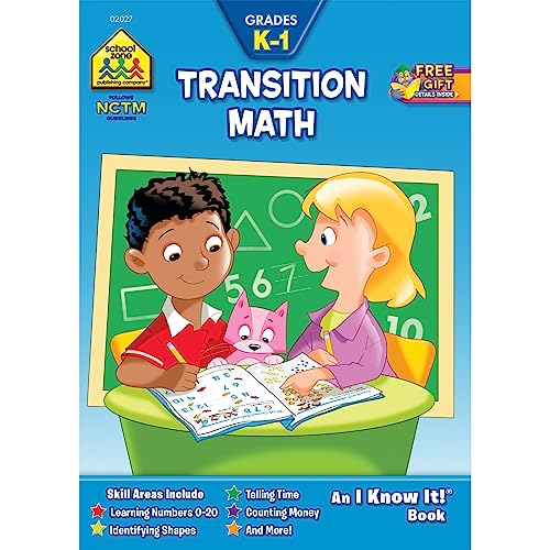 Stock image for School Zone - Transition Math Workbook - 32 Pages, Ages 5 to 7, Kindergarten, 1st Grade, Numbers 0-20, Counting Money, Telling Time, and More (School Zone I Know It! Workbook Series) for sale by Gulf Coast Books