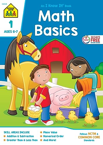 Stock image for School Zone - Math Basics 1 Workbook - 32 Pages, Ages 6 to 7, Grade 1, Addition, Subtraction, Greater Than, Less Than, Comparing, and More (School Zone I Know It!? Workbook Series) for sale by SecondSale