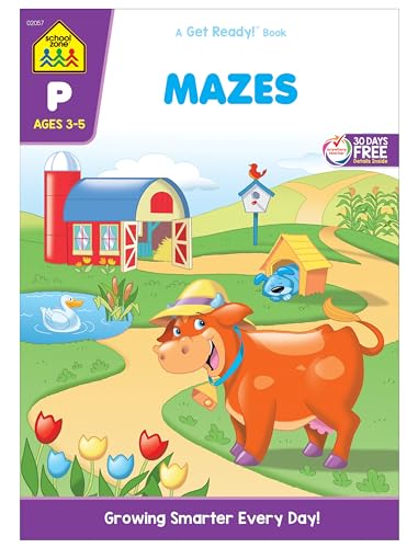 Imagen de archivo de School Zone - Mazes Workbook - Ages 3 to 5, Preschool to Kindergarten, Maze Puzzles, Wide Paths, Colorful Pictures, Attention to Detail, Problem-Solving, and More (School Zone Get Ready! Book Series) a la venta por Once Upon A Time Books