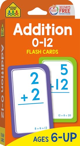 Stock image for School Zone - Addition 0-12 Flash Cards - Ages 6 and Up, 1st Grade, 2nd Grade, Numbers 0-12, Math, Problem Solving, Addition Problems, Counting, and More for sale by HPB Inc.