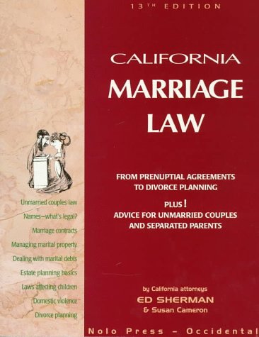 Beispielbild fr California Marriage Law (California Marriage Law, 13th ed) zum Verkauf von HPB-Red