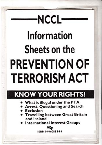 Information Sheets on the Prevention of Terrorism Act (9780946088140) by National Council For Civil Liberties