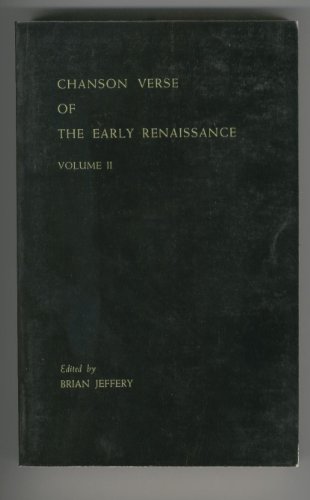 Beispielbild fr Chanson Verse of the Early Renaissance zum Verkauf von Phatpocket Limited