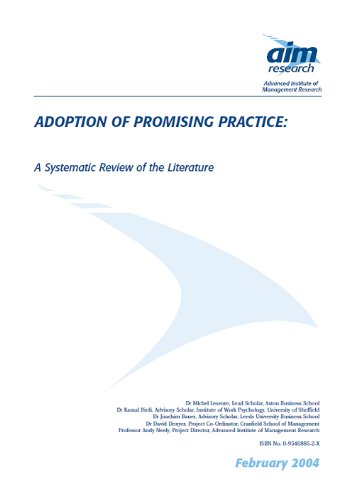 Beispielbild fr Adoption of Promising Practice: A Systematic Review of the Literature zum Verkauf von Cambridge Rare Books