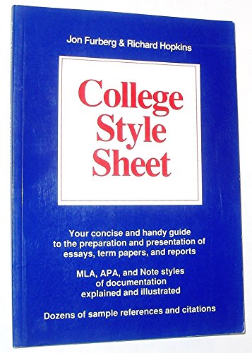 Stock image for College Style Sheet : 1st U.S. Edition for sale by Better World Books: West
