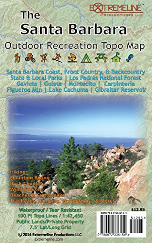 Stock image for The Santa Barbara Outdoor Recreation Topo Map: Hiking, Mountain Biking, Rock Climbing, Wind Sports, Beaches & Surf Breaks, Trailheads, Camping, Hot . State & Local Parks, Los Padres. for sale by GF Books, Inc.