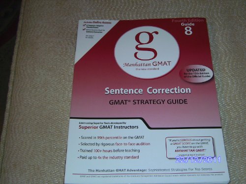 Imagen de archivo de Sentence Correction GMAT Preparation Guide, 4th Edition (Manhattan GMAT Preparation Guides) a la venta por Revaluation Books