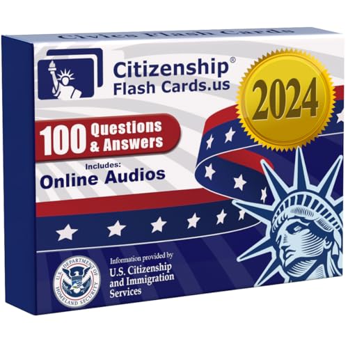 US Citizenship Flash Cards 2024 Naturalization Test Study Guide with