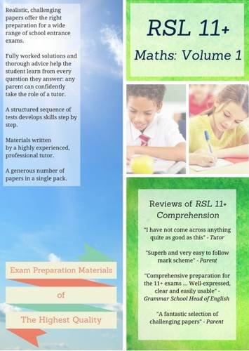 Beispielbild fr 11+ Maths by RSL: Volume 1 - Practice Papers with Detailed Answers & Explanations for 11 Plus / KS2 Maths zum Verkauf von WorldofBooks