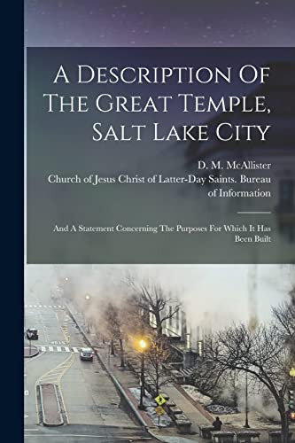 Beispielbild fr A Description Of The Great Temple, Salt Lake City zum Verkauf von PBShop.store US