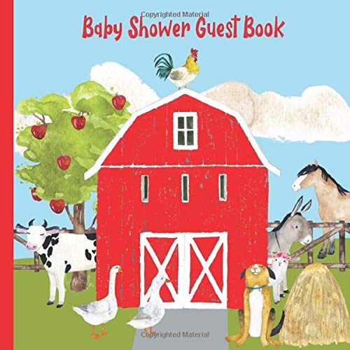 9781070193380: Baby Shower Guest Book: Barnyard Theme Guestbook with Advice, Predictions and Keepsake Pages + BONUS Gift Tracker Log | Rustic Red Barn - Farm Animals ... Rooster Duck Goose Donkey (Gender Neutral)