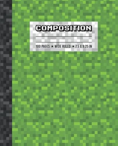 Imagen de archivo de Composition: Wide Ruled Writing Notebook For Boys and Girls, Green Pixel Gamer Pattern Blank Lined Book a la venta por Big River Books