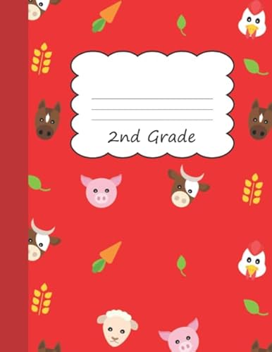 Stock image for 2nd Grade: Animal Farm Large Blank 4 x 4 Quadrille Squared Coordinate Grid Paper | Horse Sheep Pig Cow Carrot Livestock Farming & Zoo Keeper Red Cover . Primary Elementary | Cattle Farmer Farmhouse for sale by Revaluation Books