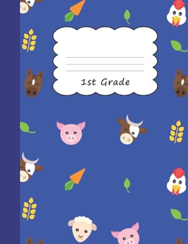 Stock image for 1st Grade: Animal Farm Large Blank 4 x 4 Quadrille Squared Coordinate Grid Paper | Horse Sheep Pig Cow Carrot Livestock Farming & Zoo Keeper Blue . Primary Elementary | Cattle Farmer Farmhouse for sale by Revaluation Books