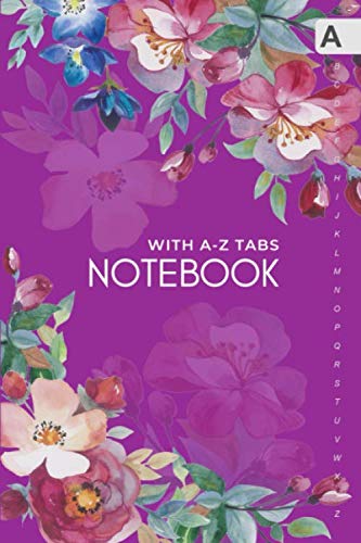 9781082513008: Notebook with A-Z Tabs: 6x9 Lined-Journal Organizer Medium with Alphabetical Tabs Printed | Watorcolor Rosa Persica Rose Design Purple