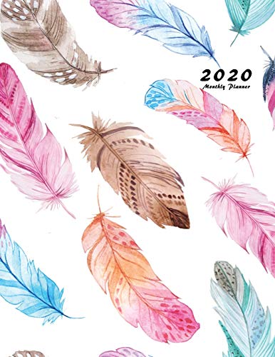 9781087809366: 2020 Monthly Planner: Large Monthly Planner with Inspirational Quotes (Colorful Feathers)