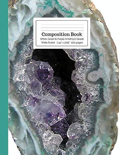 Imagen de archivo de Composition Book White, Green & Purple Amethyst Geode Wide Ruled (Crystal Stone Mineral Composition Size Books) a la venta por Ergodebooks