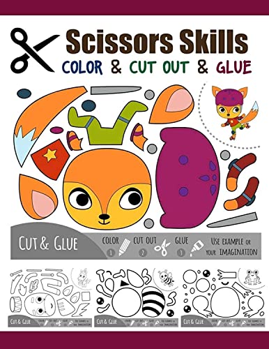 9781095414361: Scissors Skill Color & Cut out and Glue: 50 Cutting and Paste Skills Workbook, Preschool and Kindergarten, Ages 3 to 5, Scissor Cutting, Fine Motor Skills, Hand-Eye Coordination Let's Cut Paper!