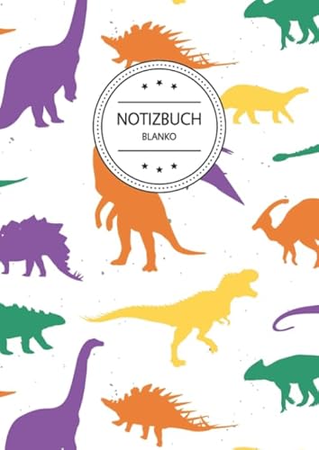 Imagen de archivo de Notizbuch Blanko: Notizbuch A4 Blanko (110 Seiten, Vintage Softcover, Seitenzahlen, Weies Papier - Dickes Notizheft, Skizzenbuch, Zeichenbuch, Blankobuch, Sketchbook - Motiv: Dinosaurier Muster Bunt a la venta por Revaluation Books