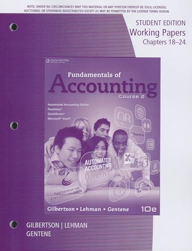 9781111581459: Working Papers for Gilbertson/Lehman/Gentene's Fundamentals of Accounting: Course 2, 10th: Working Papers, Chapters 18-24