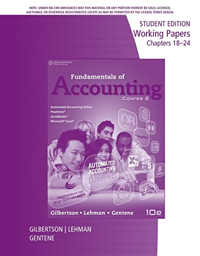 9781111581459: Working Papers for Gilbertson/Lehman/Gentene's Fundamentals of Accounting: Course 2, 10th: Working Papers, Chapters 18-24