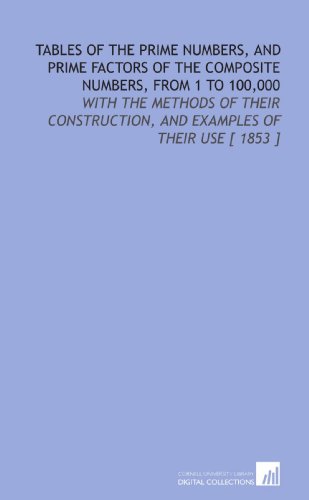 Beispielbild fr Tables of the Prime Numbers, and Prime Factors of the Composite Numbers, From 1 to 100,000: With the Methods of Their Construction, and Examples of Their Use [ 1853 ] zum Verkauf von Revaluation Books
