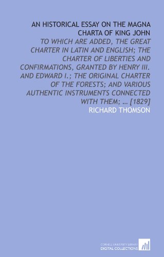 An historical essay on the Magna charta of King John (9781112579110) by Thomson, Richard