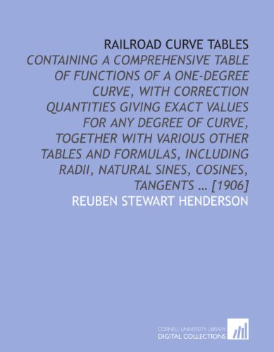 Beispielbild fr Railroad curve tables: containing a comprehensive table of functions of a one-degree curve, with correction quantities giving exact values for any degree . natural sines, cosines, tangents ? [1906] zum Verkauf von Revaluation Books