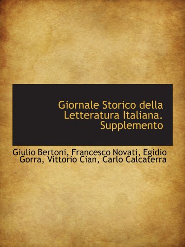 Beispielbild fr Giornale Storico della Letteratura Italiana. Supplemento (Italian Edition) zum Verkauf von Revaluation Books