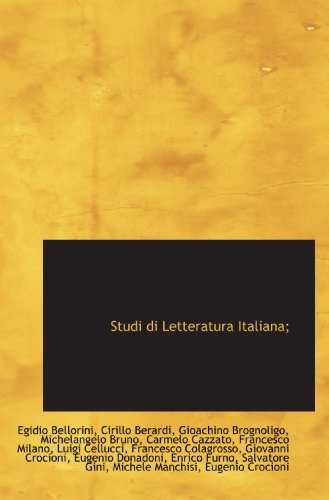 Imagen de archivo de Studi di Letteratura Italiana; (Italian Edition) a la venta por Revaluation Books