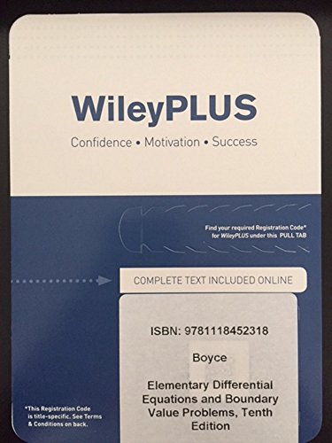 Stock image for WileyPLUS Registration Code for Boyce's Elementary Differential Equations and Boundary Value Problems, Tenth Edition for sale by Campus Bookstore