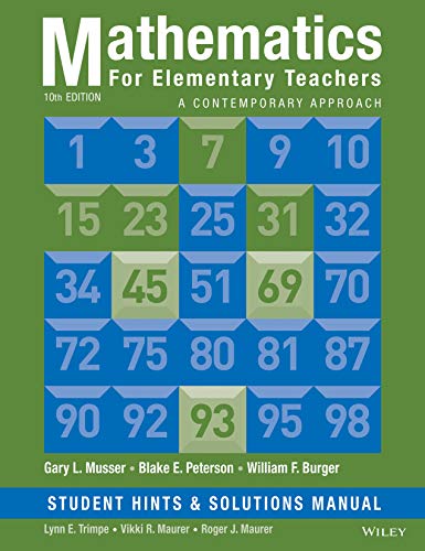 Imagen de archivo de Mathematics for Elementary Teachers, Student Hints and Solutions Manual: A Contemporary Approach a la venta por HPB-Red